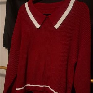 Zaful Red Sweater with White Collar